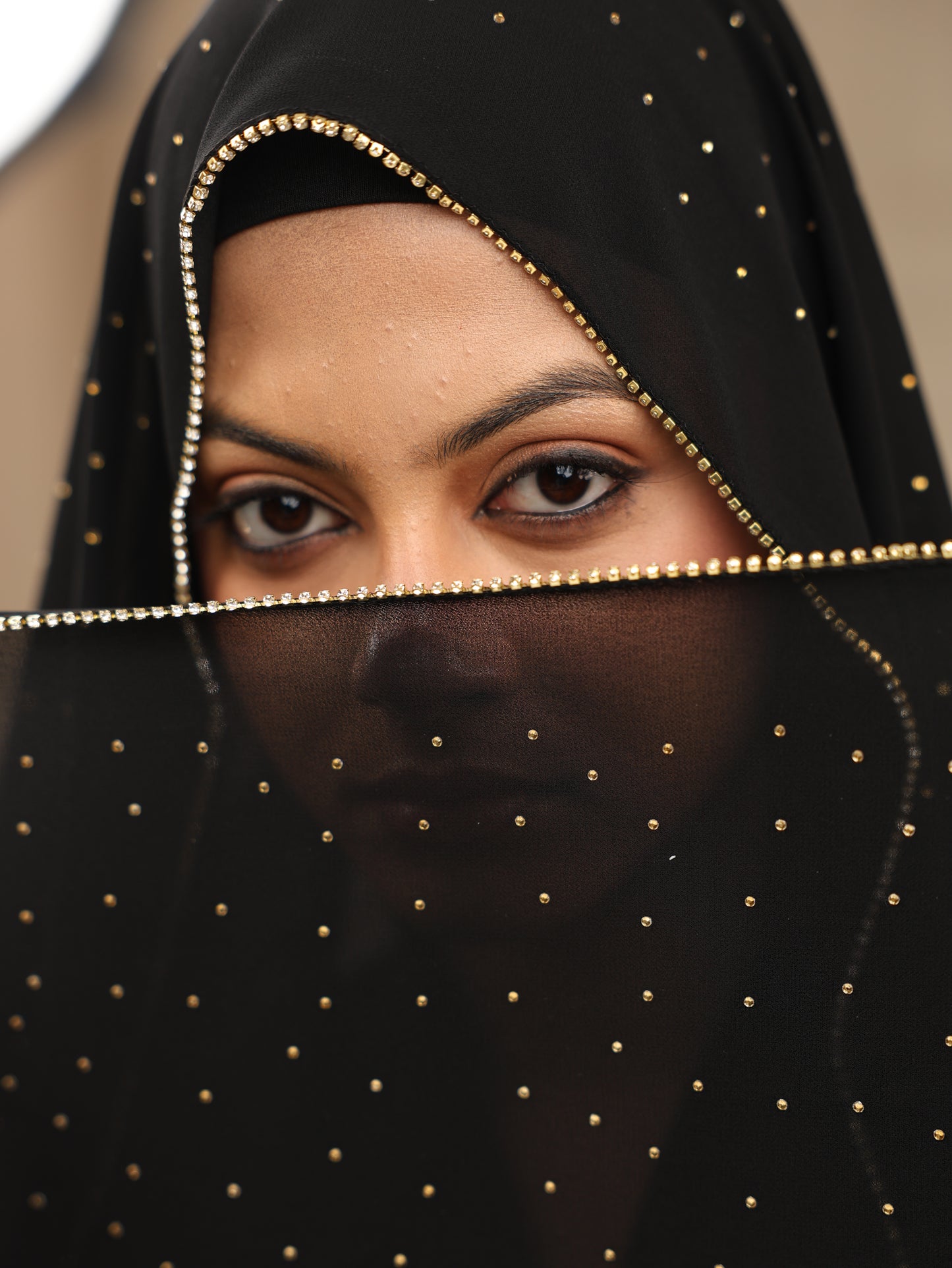 Black Luxury Rhinestone Lace Hijab