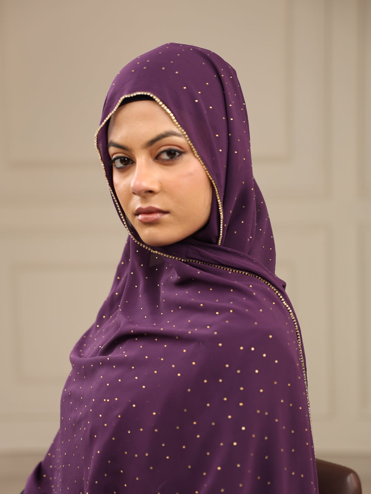 Purple Luxury Rhinestone Lace Hijab