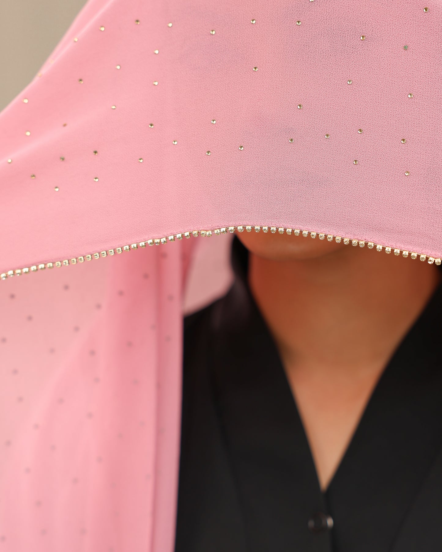 Pink Luxury Rhinestone Lace Hijab