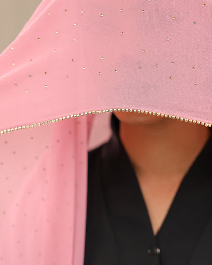 Pink Luxury Rhinestone Lace Hijab