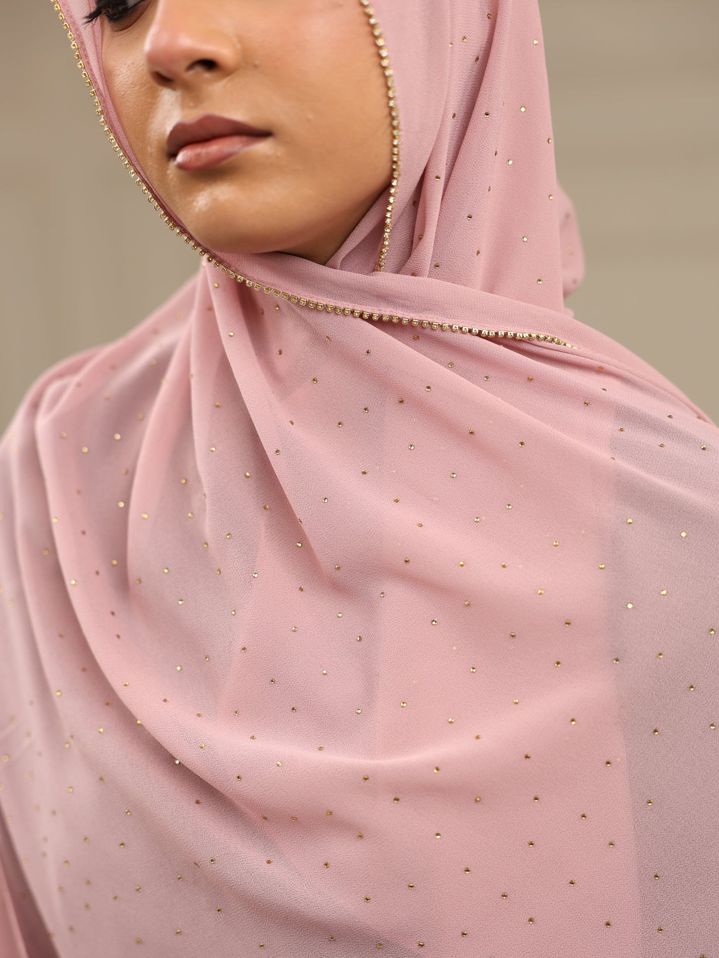 Nude Pink Luxury Rhinestone Lace Hijab