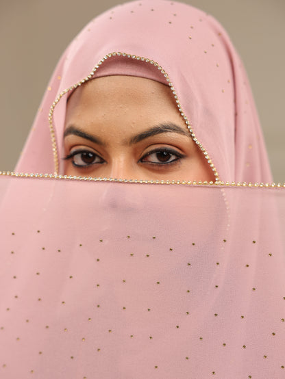 Nude Pink Luxury Rhinestone Lace Hijab