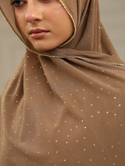 Nude Brown Luxury Rhinestone Lace Hijab