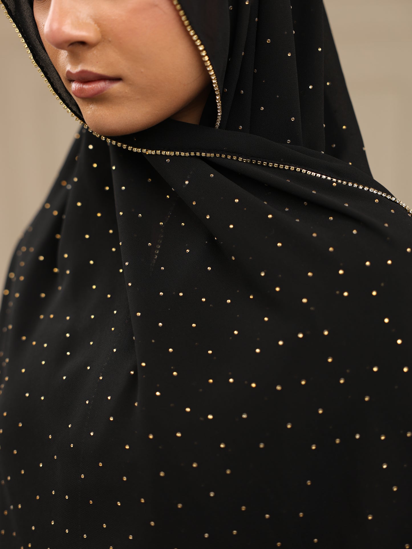 Black Luxury Rhinestone Lace Hijab