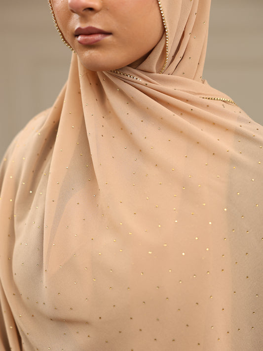 Sand Luxury Rhinestone Lace Hijab