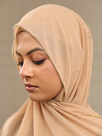 Sand Luxury Rhinestone Lace Hijab