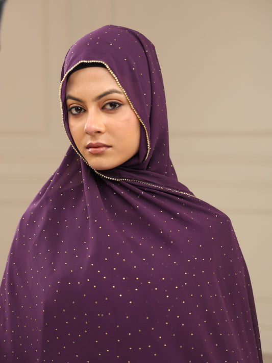 Purple Luxury Rhinestone Lace Hijab
