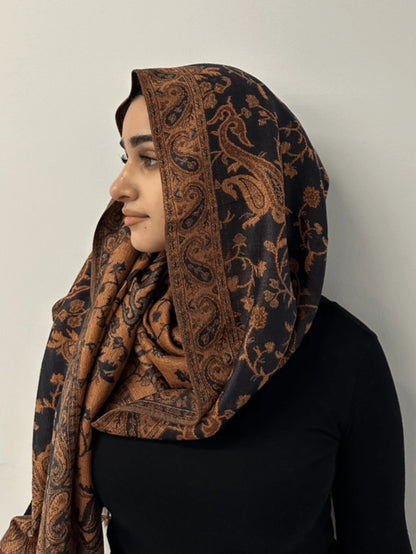 Night Black - Pashmina Hijab/ Royale Paisley Series