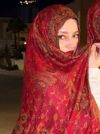 Cherry Red -Pashmina Hijab/ Royale Paisley Series