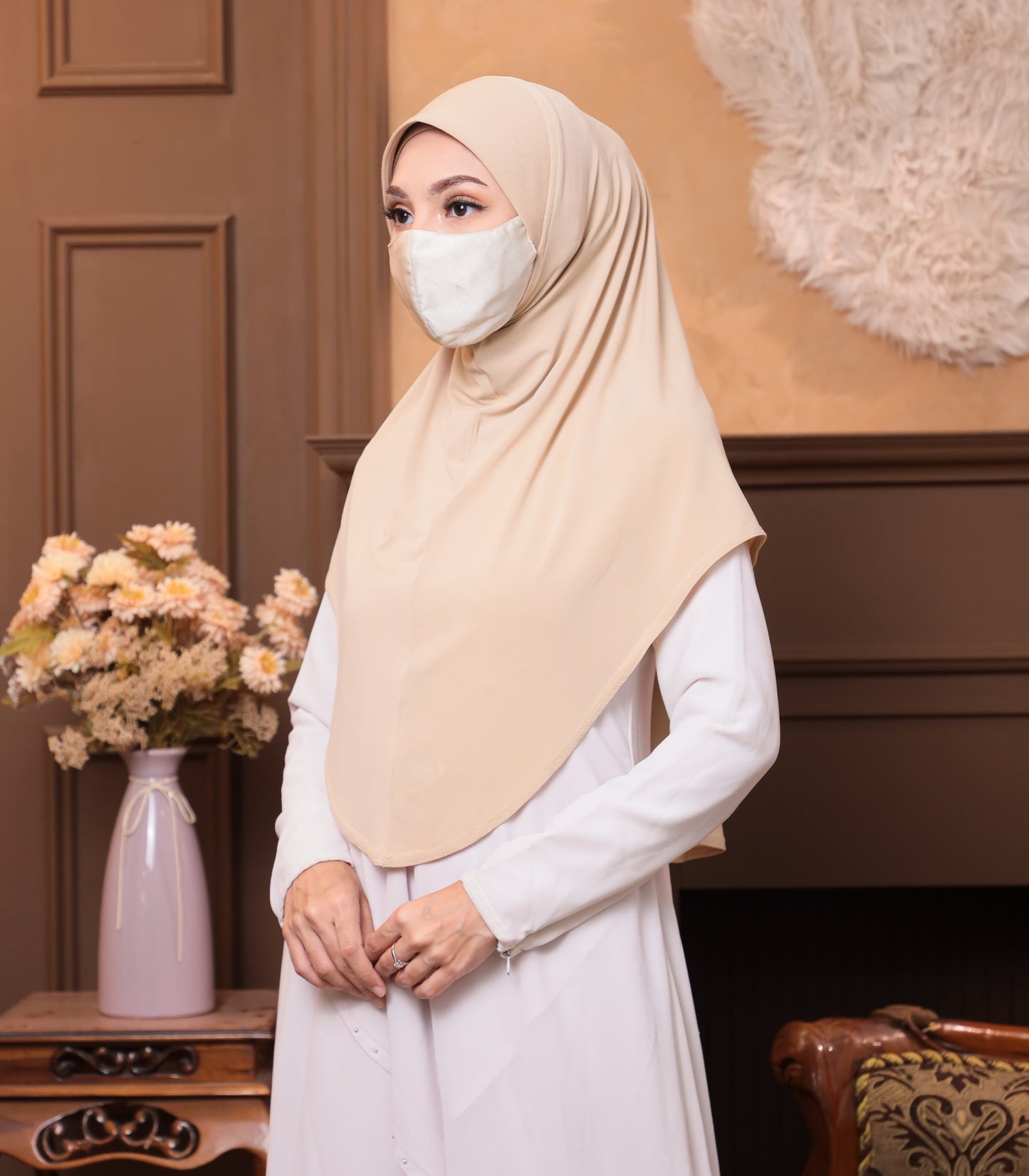 Soft Jersey/ Cooling fabric/ Malaysian Instant Hijabs/ Beige